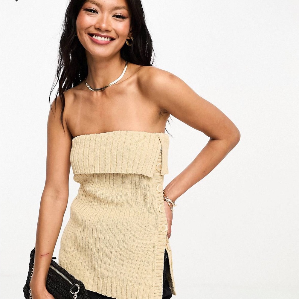 & Other Stories knit strapless bustier top in beige